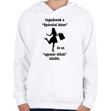 PRINTFASHION Spórolni kéne - Gyerek kapucnis pulóver - Fehér