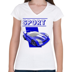 PRINTFASHION Sport autó  - Női V-nyakú póló - Fehér