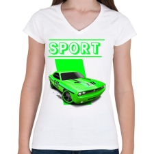 PRINTFASHION Sport autó  - Női V-nyakú póló - Fehér női póló