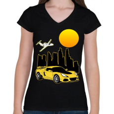 PRINTFASHION Sport autó  - Női V-nyakú póló - Fekete