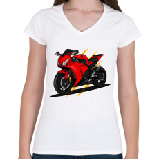 PRINTFASHION sport motor - Női V-nyakú póló - Fehér