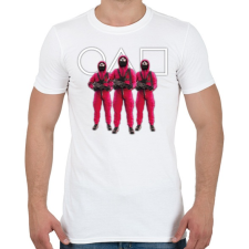 PRINTFASHION Squid game 3 soldiers with white symbols - Férfi póló - Fehér férfi póló