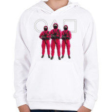 PRINTFASHION Squid game 3 soldiers with white symbols - Gyerek kapucnis pulóver - Fehér