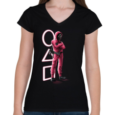 PRINTFASHION Squid game art  - Női V-nyakú póló - Fekete női póló