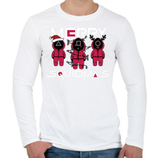 PRINTFASHION Squid game - karácsony - Merry Squidmas - Férfi hosszú ujjú póló - Fehér férfi póló