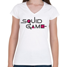 PRINTFASHION Squid Game - Logo - Női V-nyakú póló - Fehér