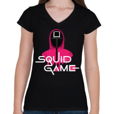 PRINTFASHION Squid Game - Női V-nyakú póló - Fekete