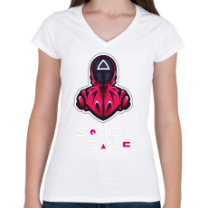 PRINTFASHION Squid game - Nyerd meg az életed N8 - Női V-nyakú póló - Fehér