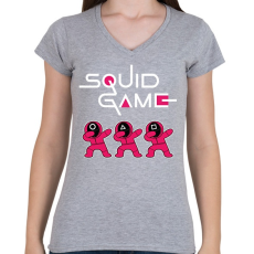 PRINTFASHION Squid Game trio dab fehér - Női V-nyakú póló - Sport szürke
