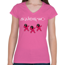 PRINTFASHION Squid game trio fehér - Női V-nyakú póló - Rózsaszín
