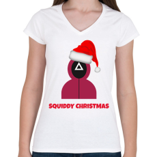 PRINTFASHION SQUIDDY CHRISTMAS - Női V-nyakú póló - Fehér