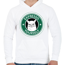 PRINTFASHION Starbucks macska - Férfi kapucnis pulóver - Fehér férfi pulóver, kardigán