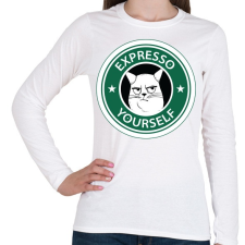 PRINTFASHION Starbucks macska - Női hosszú ujjú póló - Fehér női póló