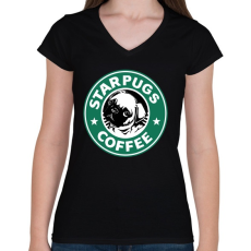 PRINTFASHION STARPUGS COFFEE - Női V-nyakú póló - Fekete
