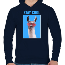 PRINTFASHION STAY COOL LLAMA - Férfi kapucnis pulóver - Sötétkék férfi pulóver, kardigán
