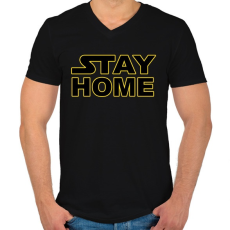 PRINTFASHION Stay Home - Férfi V-nyakú póló - Fekete