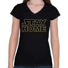 PRINTFASHION Stay Home - Női V-nyakú póló - Fekete női póló