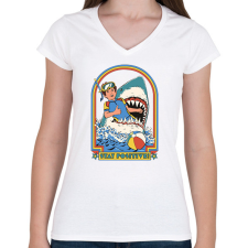 PRINTFASHION Stay positive! - Shark - Női V-nyakú póló - Fehér női póló