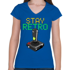 PRINTFASHION Stay retro joystick - Női V-nyakú póló - Királykék női póló