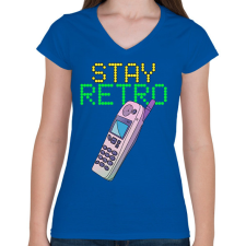 PRINTFASHION Stay retro Nokia - Női V-nyakú póló - Királykék női póló