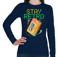 PRINTFASHION Stay retro walkman - Női hosszú ujjú póló - Sötétkék