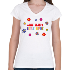 PRINTFASHION Stay trippy litlle hippie - Női V-nyakú póló - Fehér