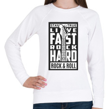 PRINTFASHION Stay true, Live fast, Rock hard, Rock & Roll - fehér - Női pulóver - Fehér női pulóver, kardigán