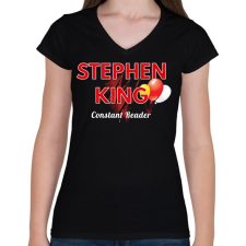 PRINTFASHION stephen king állandó olvasója - Női V-nyakú póló - Fekete női póló