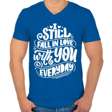 PRINTFASHION Still fall in love - Férfi V-nyakú póló - Királykék férfi póló