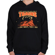 PRINTFASHION Stop and look at trains - Gyerek kapucnis pulóver - Fekete gyerek pulóver, kardigán