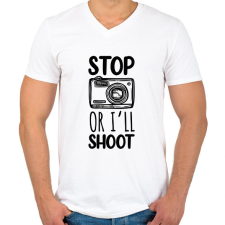 PRINTFASHION Stop or I'll shoot - Férfi V-nyakú póló - Fehér férfi póló