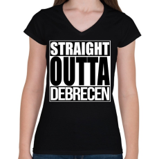 PRINTFASHION Straight Outta Debrecen - Női V-nyakú póló - Fekete