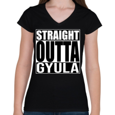 PRINTFASHION Straight Outta Gyula - Női V-nyakú póló - Fekete női póló