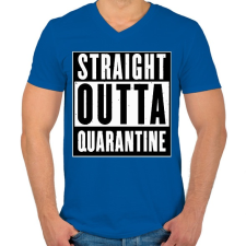 PRINTFASHION Straight outta quarantine - Férfi V-nyakú póló - Királykék férfi póló