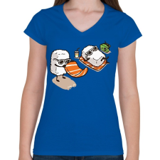 PRINTFASHION Strand sushi - Női V-nyakú póló - Királykék női póló