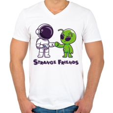 PRINTFASHION Strange Friends - Férfi V-nyakú póló - Fehér