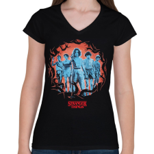 PRINTFASHION #Stranger_team - Női V-nyakú póló - Fekete női póló
