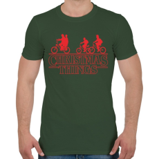 PRINTFASHION Stranger things christmas piros - Férfi póló - Katonazöld