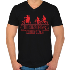 PRINTFASHION Stranger things christmas piros - Férfi V-nyakú póló - Fekete