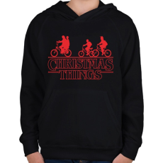 PRINTFASHION Stranger things christmas piros - Gyerek kapucnis pulóver - Fekete
