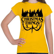 PRINTFASHION Stranger things Christmas things fekete - Női póló - Sárga