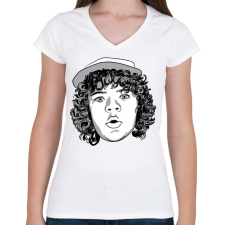 PRINTFASHION Stranger Things Dustin - Női V-nyakú póló - Fehér női póló