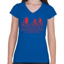 PRINTFASHION Stranger Things felirat - Női V-nyakú póló - Királykék női póló