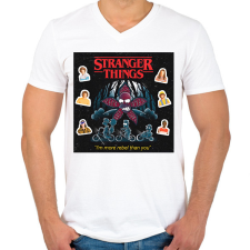 PRINTFASHION Stranger Things - Férfi V-nyakú póló - Fehér férfi póló