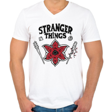 PRINTFASHION Stranger Things HELLFIRE CLUB - Férfi V-nyakú póló - Fehér férfi póló
