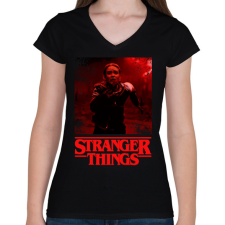 PRINTFASHION stranger things - Női V-nyakú póló - Fekete női póló