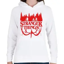 PRINTFASHION Stranger Things piros - Női kapucnis pulóver - Fehér női pulóver, kardigán