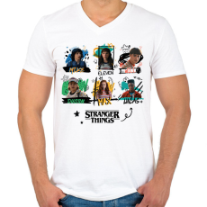 PRINTFASHION Stranger Things szereplők - Férfi V-nyakú póló - Fehér