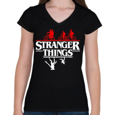 PRINTFASHION stranger things upside down - Női V-nyakú póló - Fekete