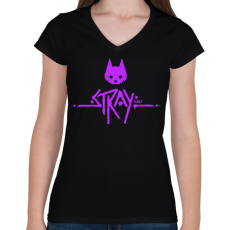 PRINTFASHION Stray purple - Női V-nyakú póló - Fekete